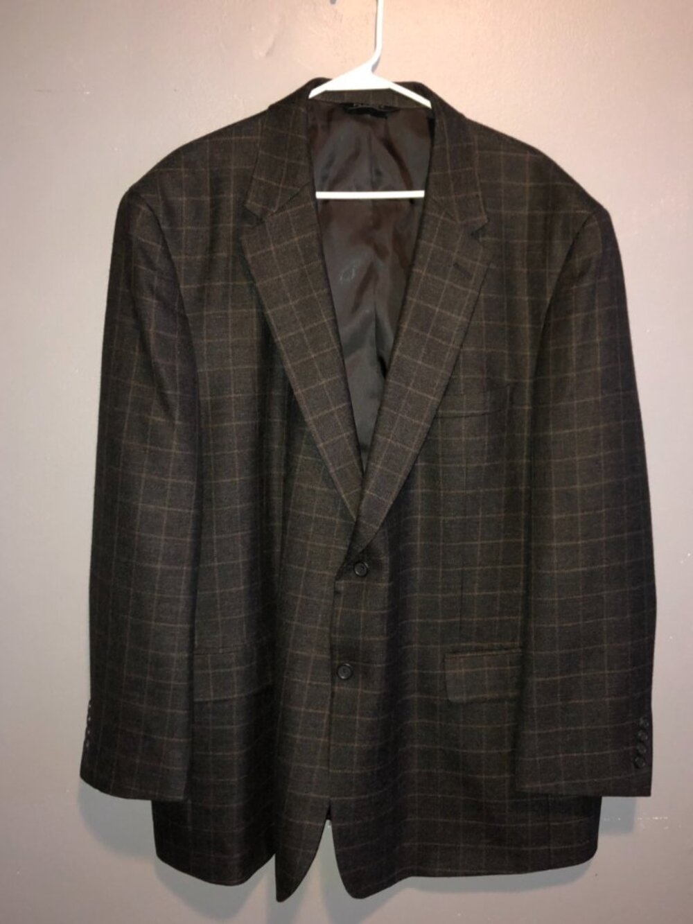 Jos A Bank Blazer Men 52R Windowpane Brown Tweed Wool Blazer Jacket 2 Button
